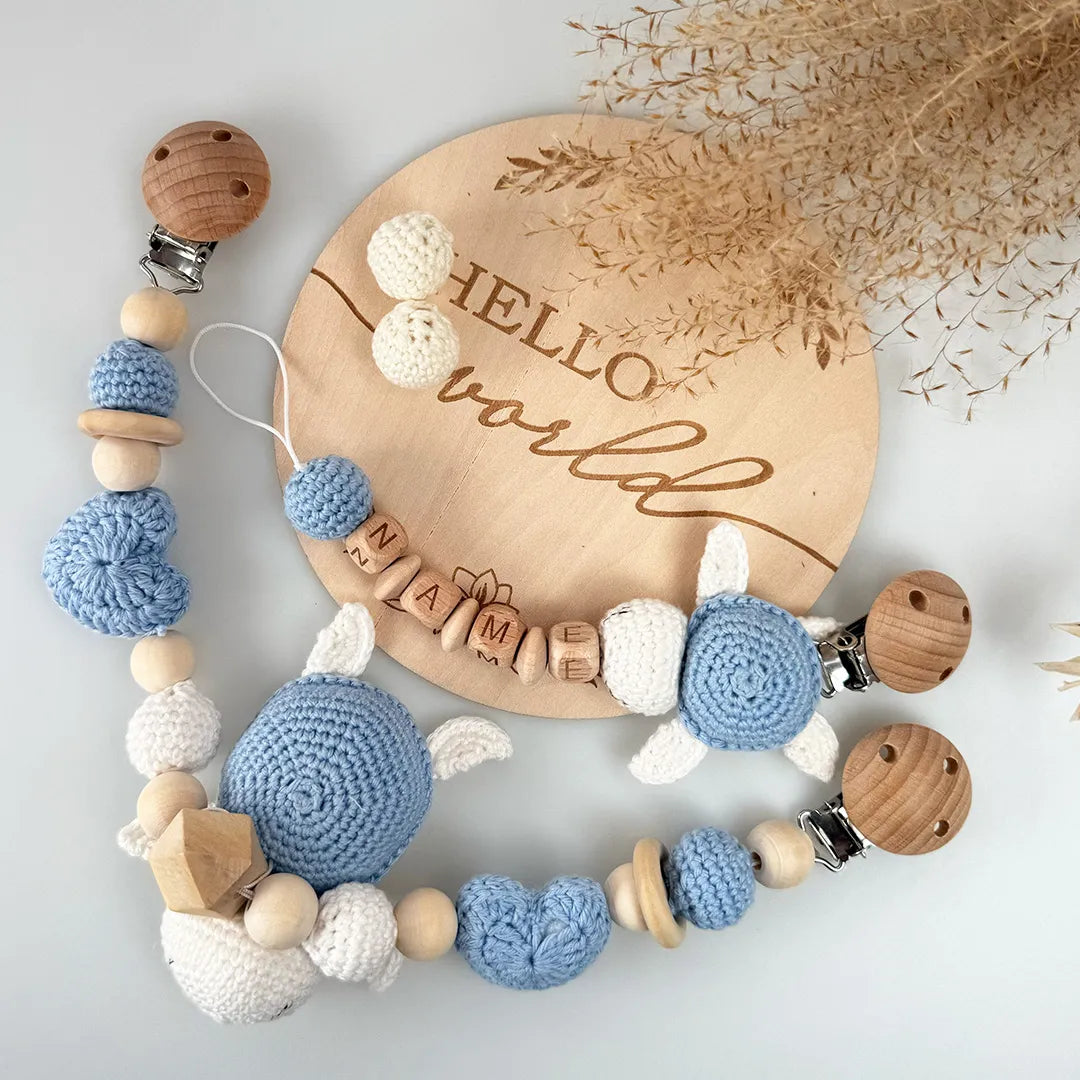 Schildkröten Kinderwagen- und personalisierte Schnullerkette im Set