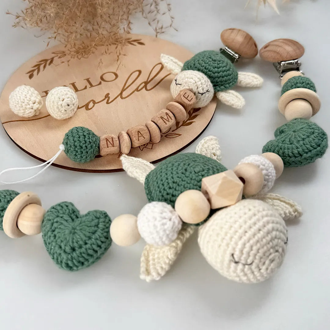 Schildkröten Kinderwagen- und personalisierte Schnullerkette im Set